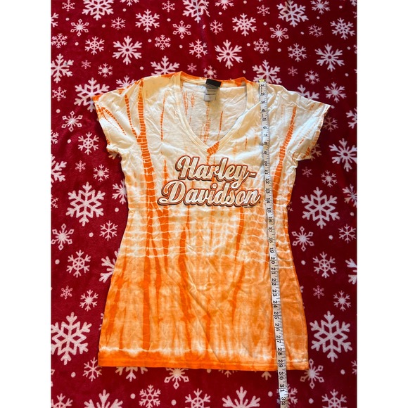 Harley Davidson Women's orange tye dye shirt V neck size large - Picture 3 of 5